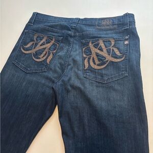 Rock & republic Y2K embroidered leather back hit faded grunge jeans